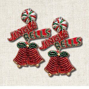 Seed Sparkle Beaded Jingle Bells Theme Christmas Dangle Earrings